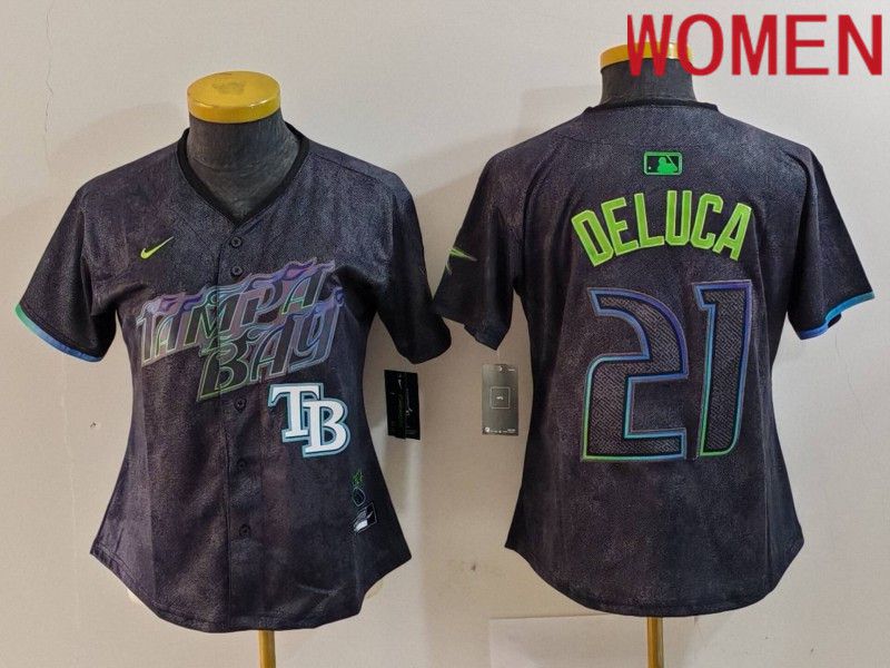 Women Tampa Bay Rays #21 Deluca Black City Edition Nike 2024 MLB Jersey style 5->youth mlb jersey->Youth Jersey